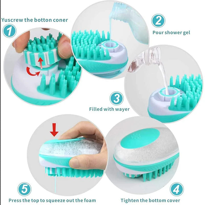 Pet Shampoo Brush Massage Comb 2-in-1 For Hair  Cleaning